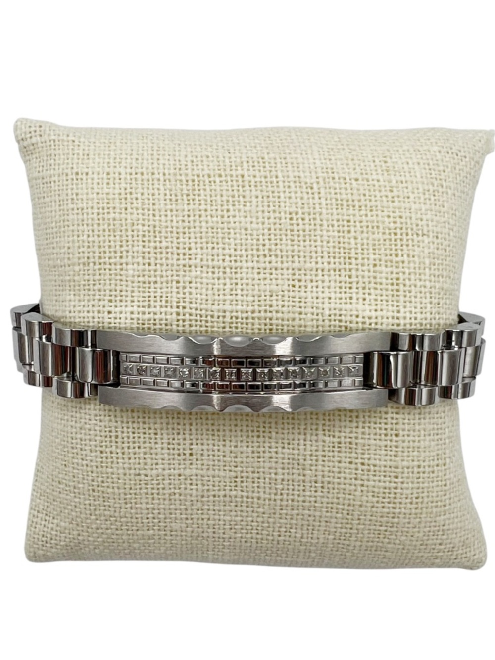 NWT Macy’s Men’s Diamond Silver Stainless Steel ID Bracelet